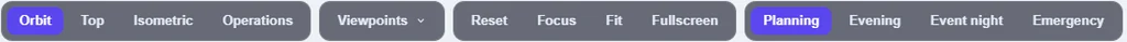 The ManageHex view toolbar, with the view modes and the scenario the floor is being shown in.